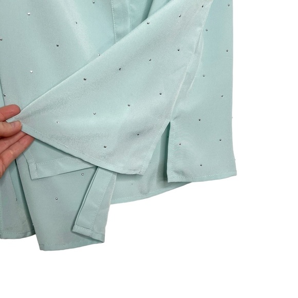 Liz Claiborne Seafoam Green Jeweled Button Front Blouse - Picture 9 of 15